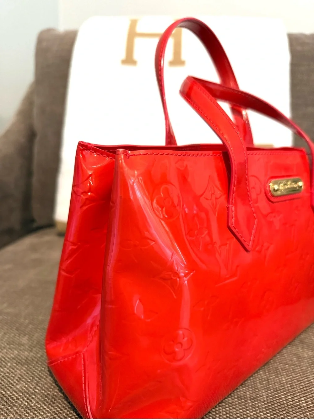 Authentic Louis Vuitton Wilshire PM tote bag M93642 red orange monogram